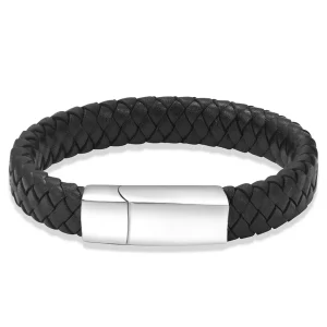 Asarmband zwart leer zilverkleurige rvs askamer