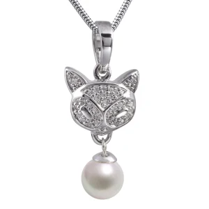 Ashanger kat poes, glanzend zilver met zirkonia