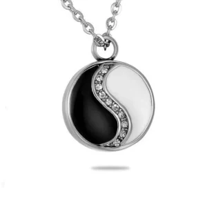 Ashanger – Rond Edelstaal Yin Yang strass
