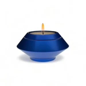 Blauwe metalen mini urn waxinelichthouder