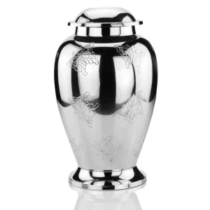 Grote Urn Zilverkleurig Design Vlinder
