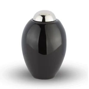 Mini Urn bolvormig – Zwart met zilverkleurige deksel
