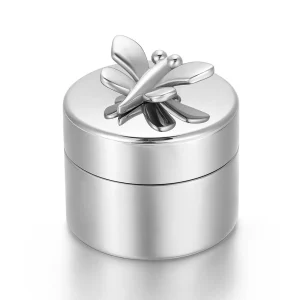 mini urn edelstaal – memory box, zilverkleurig met Vlinder